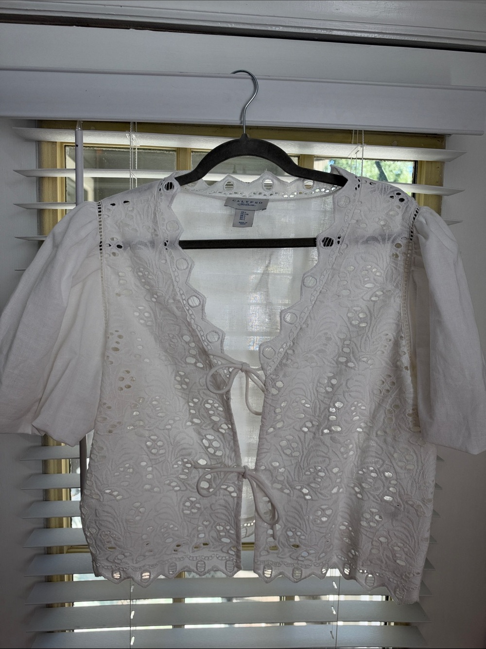 Calypso St. Barth White Eyelet Tie-Front Blouse